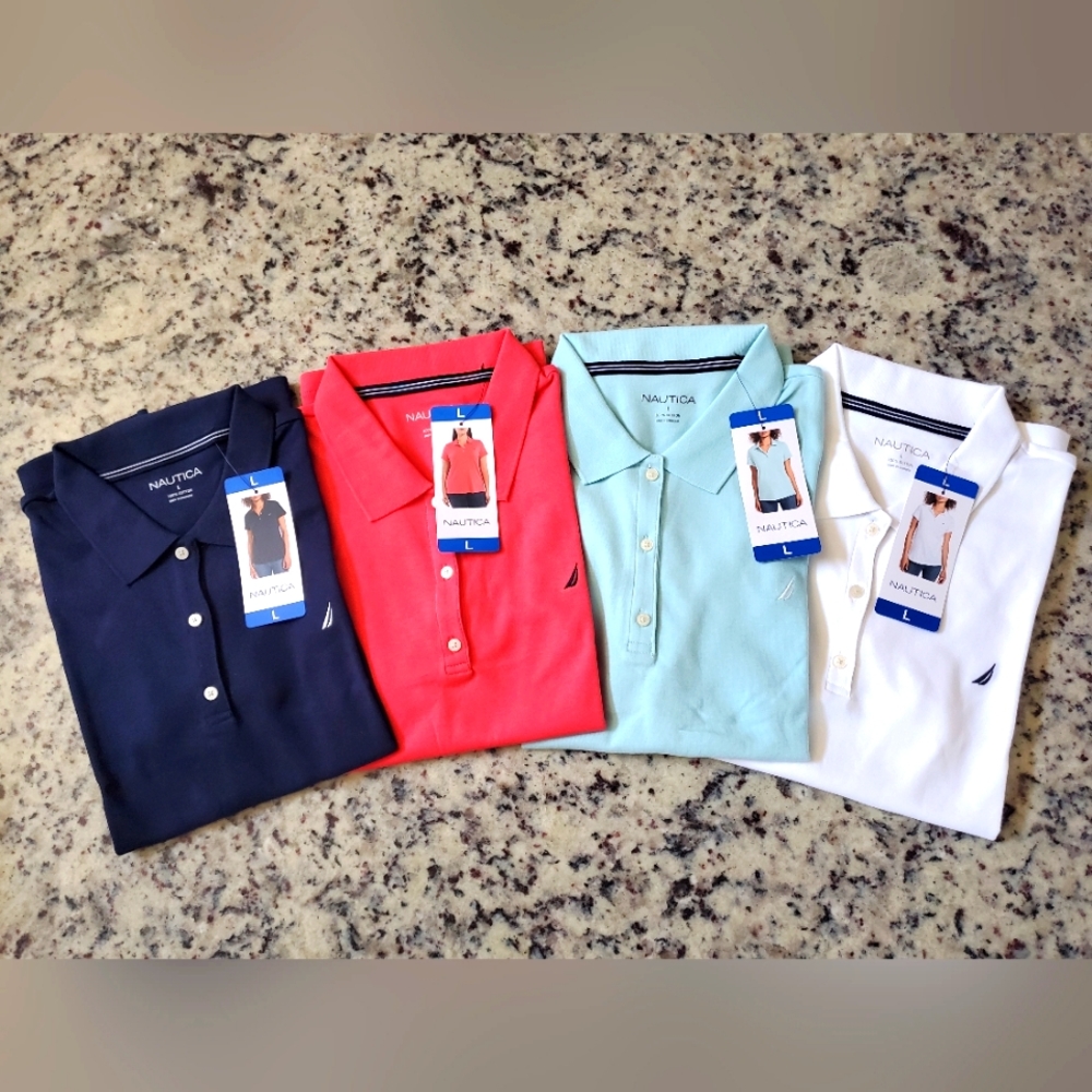 1 Nautica Ladies' Short Sleeve Polo Shirt, Various Sizes And Colors